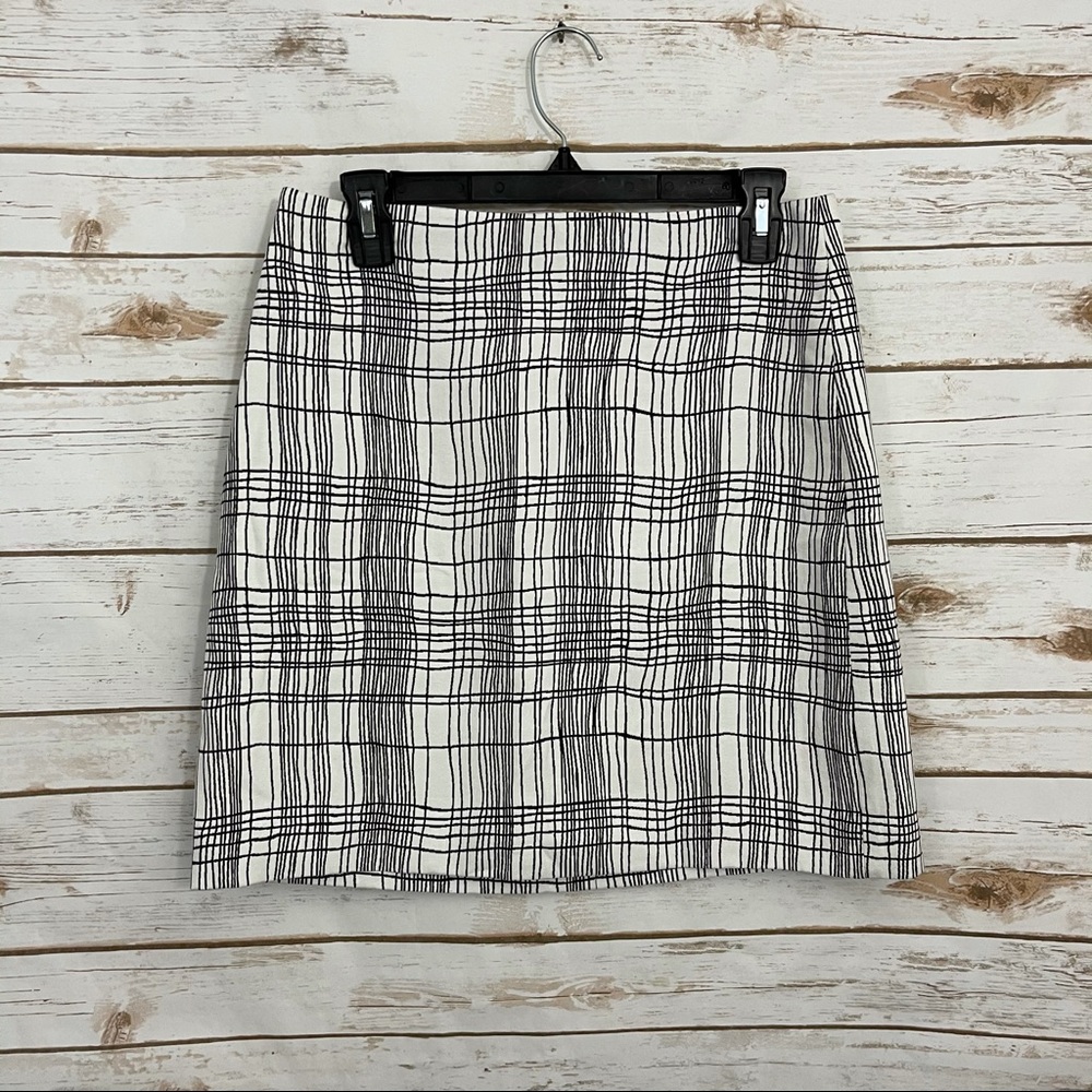 Loft Black White Patterned A-line Career Skirt - Picture 1 of 4